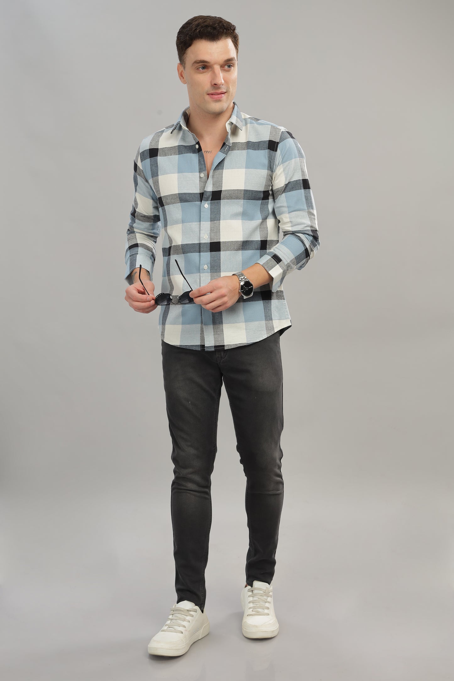 Blue and White Checks Shirt