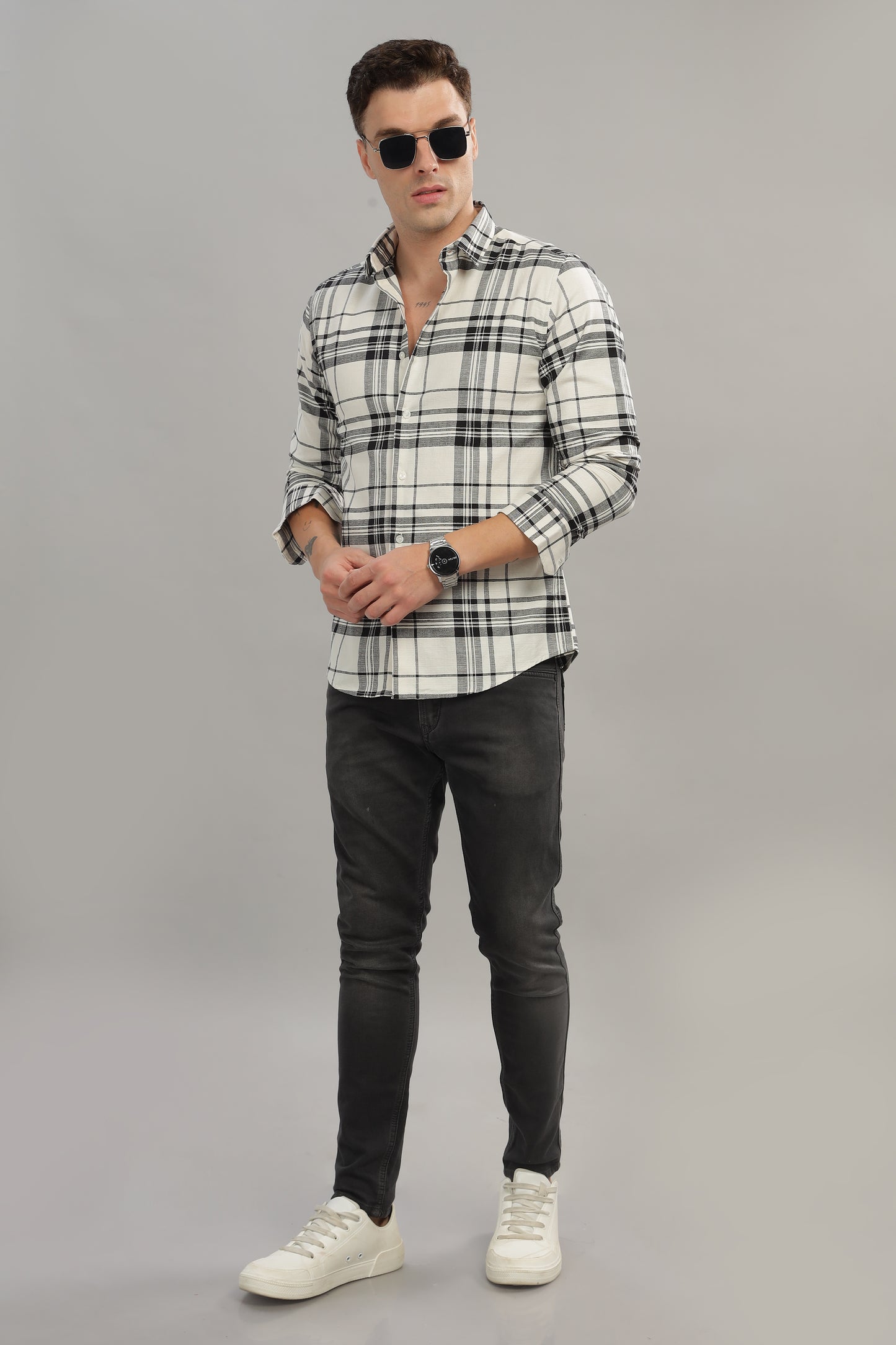 Black with White Check Shirt