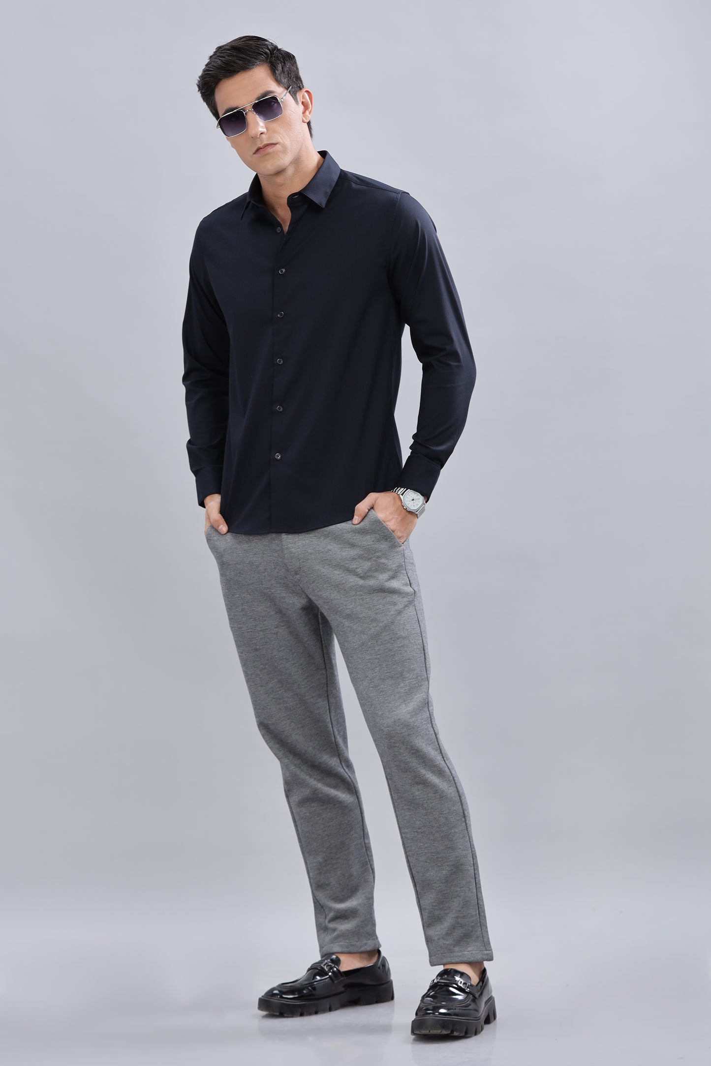 Classic Navy Blue Men's Formal Shirt