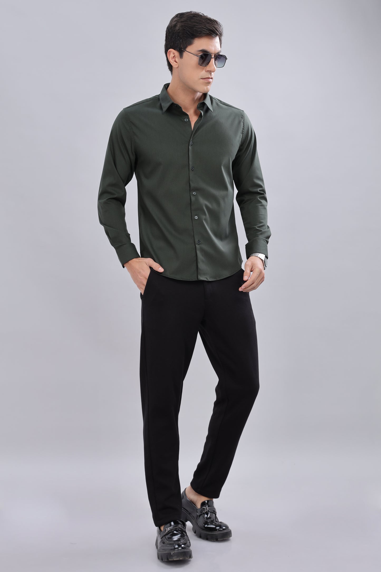 Classic Pine Green Men's Formal Shirt