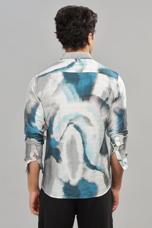 Oldlove Blue Abstarct Casual Print Shirt