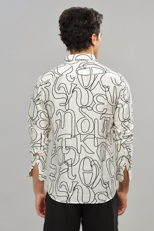 Oldlove White Abstract Textured Shirt