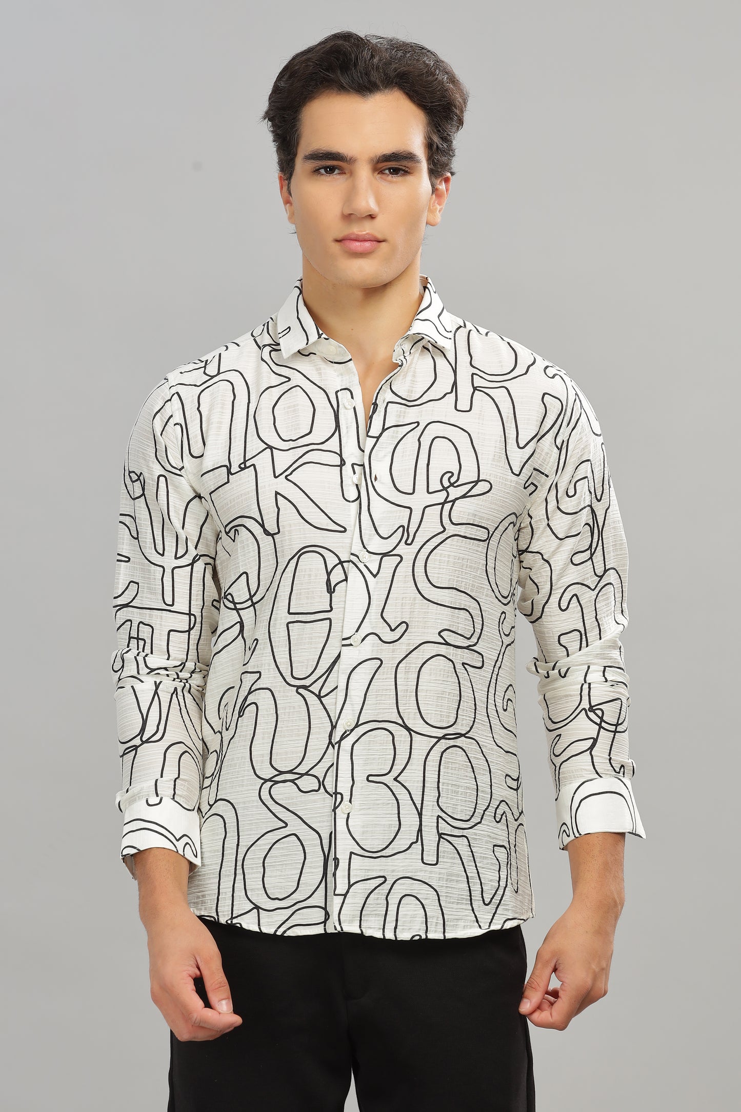 Oldlove White Abstract Textured Shirt