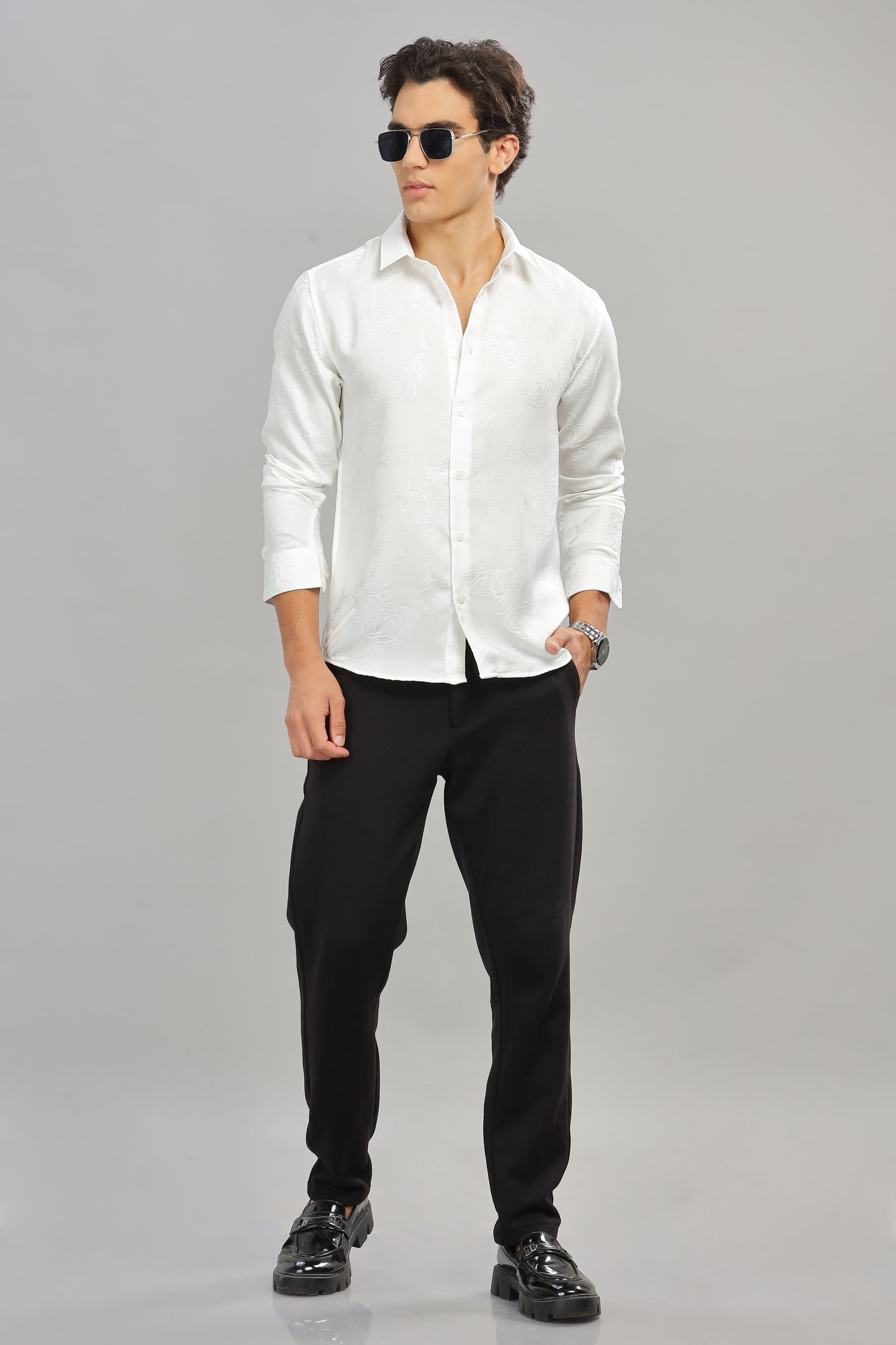 White Birch Satin Self-Textured Shirt