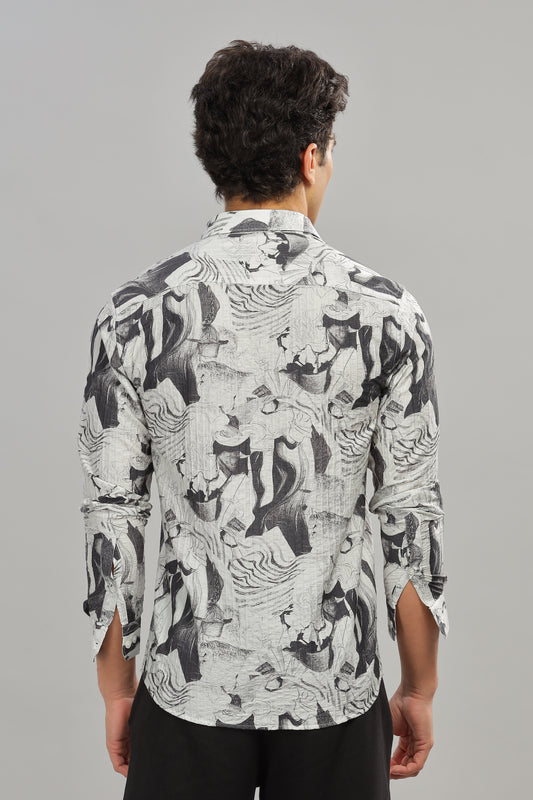 Oldlove Gray Abstract Print Shirt