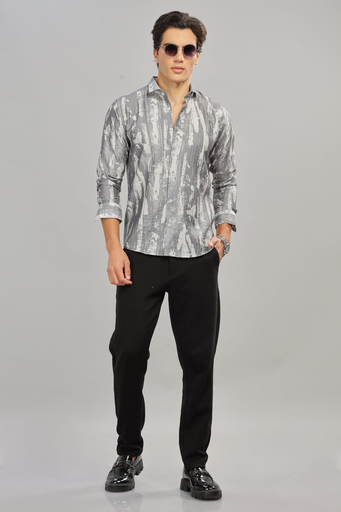Oldlove Mens Abstract Printed Shirt