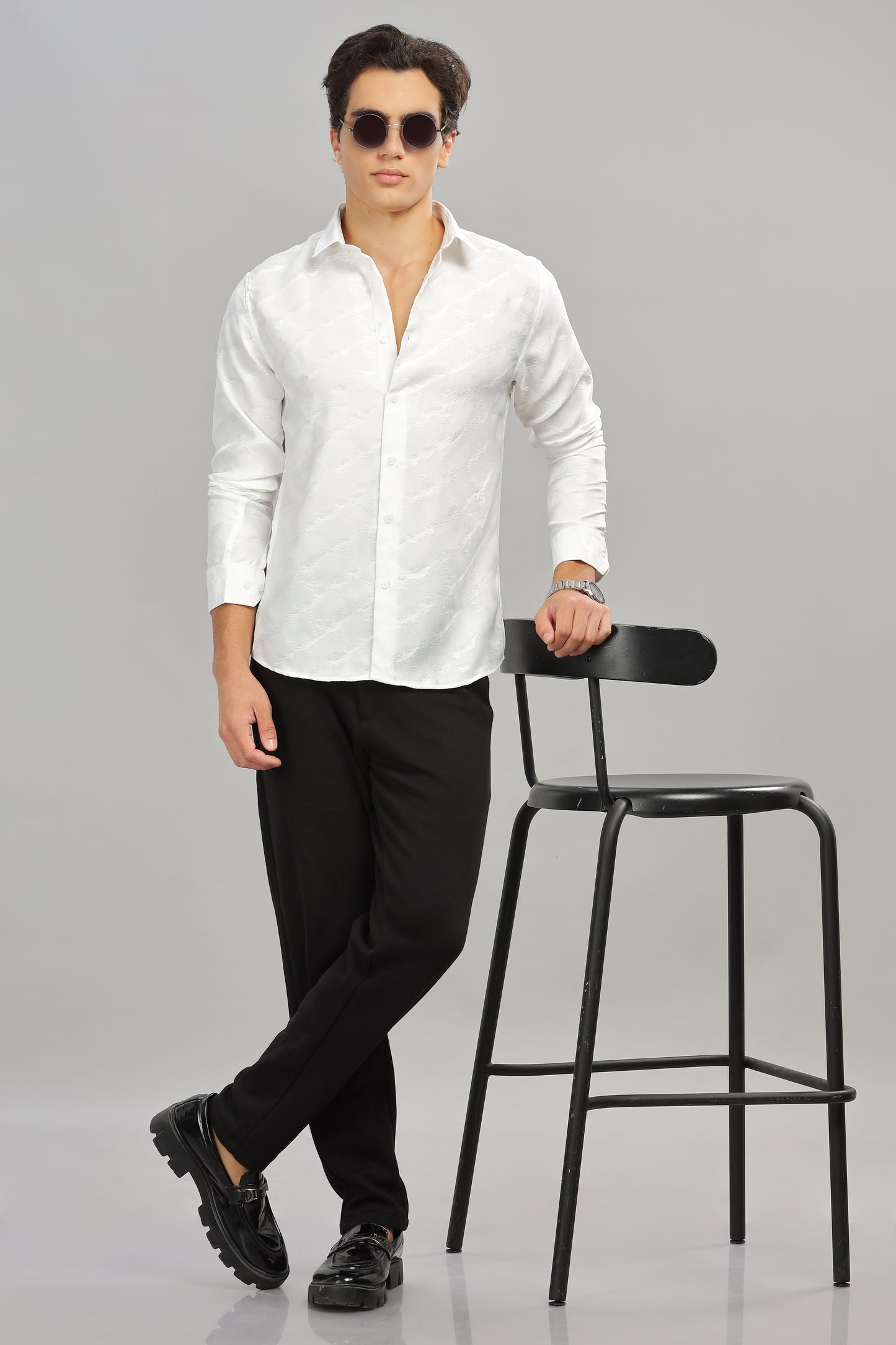 White Oldlove Satin Self-Textured Shirt