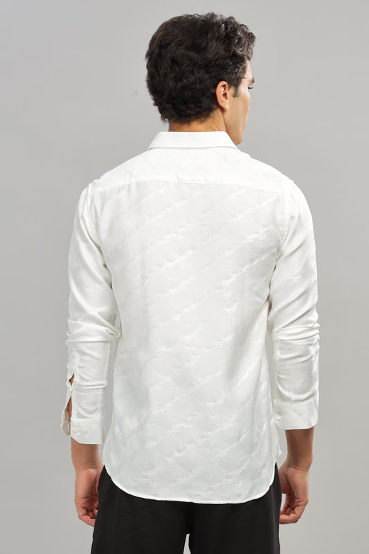 White Oldlove Satin Self-Textured Shirt