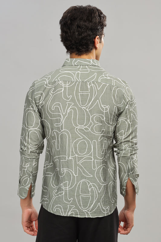 Oldlove Light Olive Print Shirt