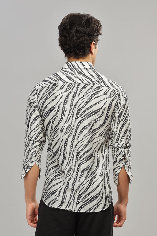 Oldlove Abstract White Print Shirt