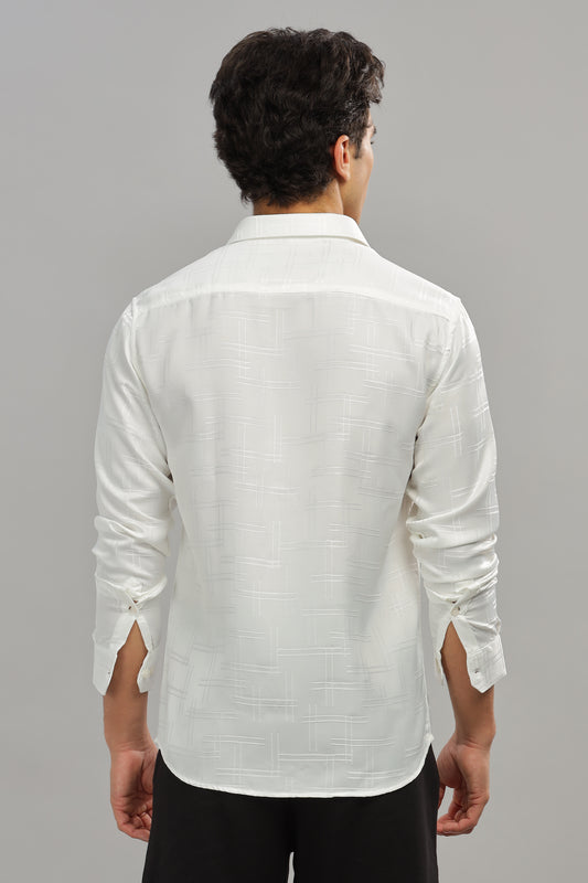 White Stripes Satin Self-Textured Shirt