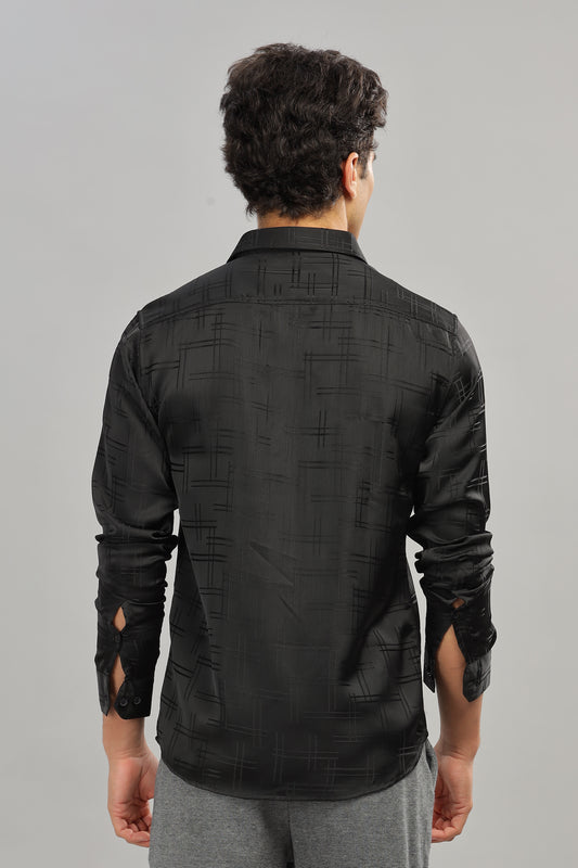 Black Stripes Satin Self-Textured Shirt