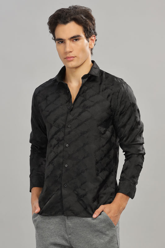 Black Oldlove Satin Self-Textured Shirt
