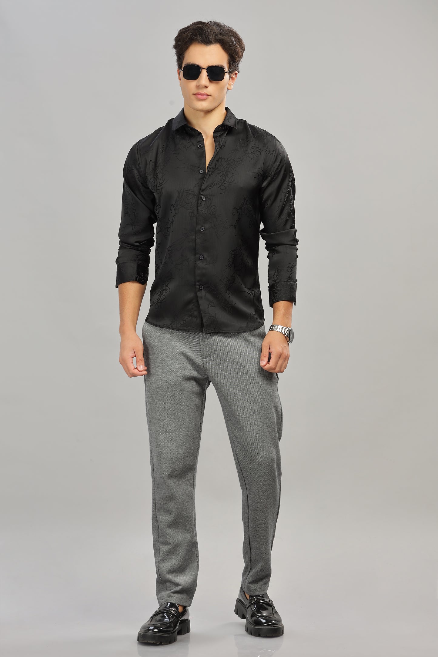 Black Birch Satin Self-Textured Shirt