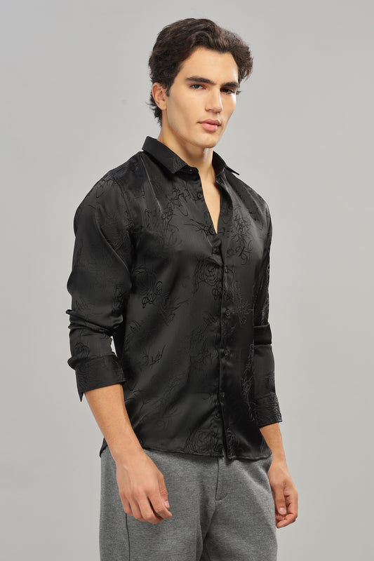 Black Birch Satin Self-Textured Shirt