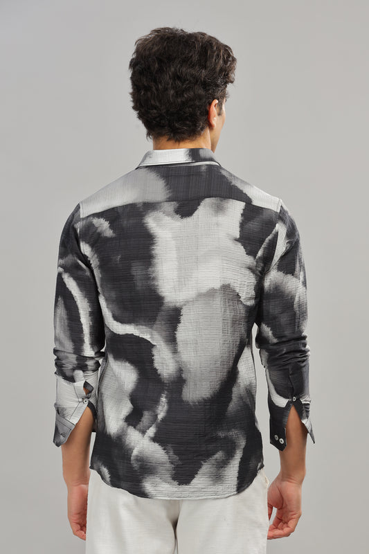 Mens Black|Gray Abstract Print Casual Shirt