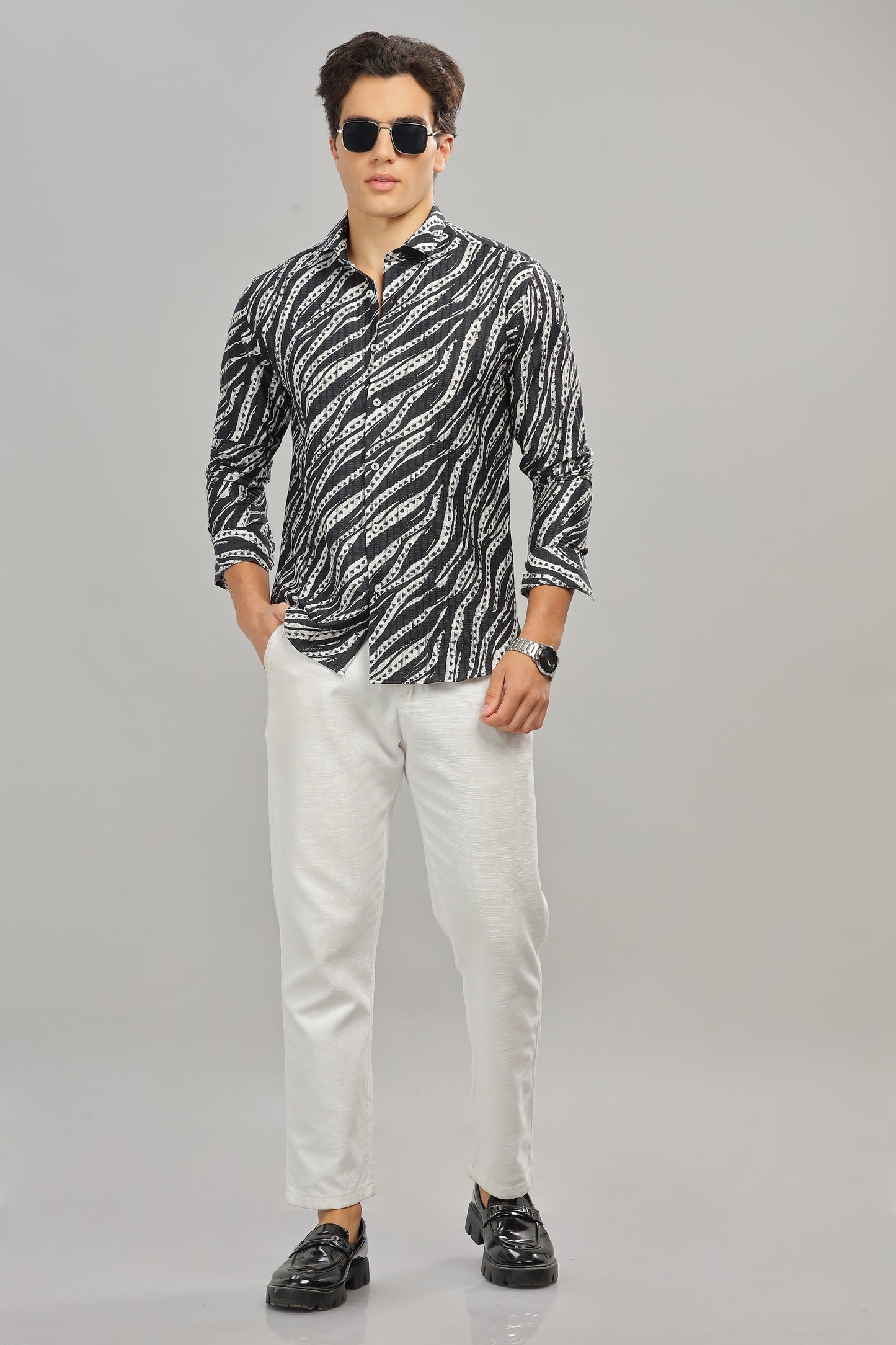 Oldlove Black Abstract Print Shirt