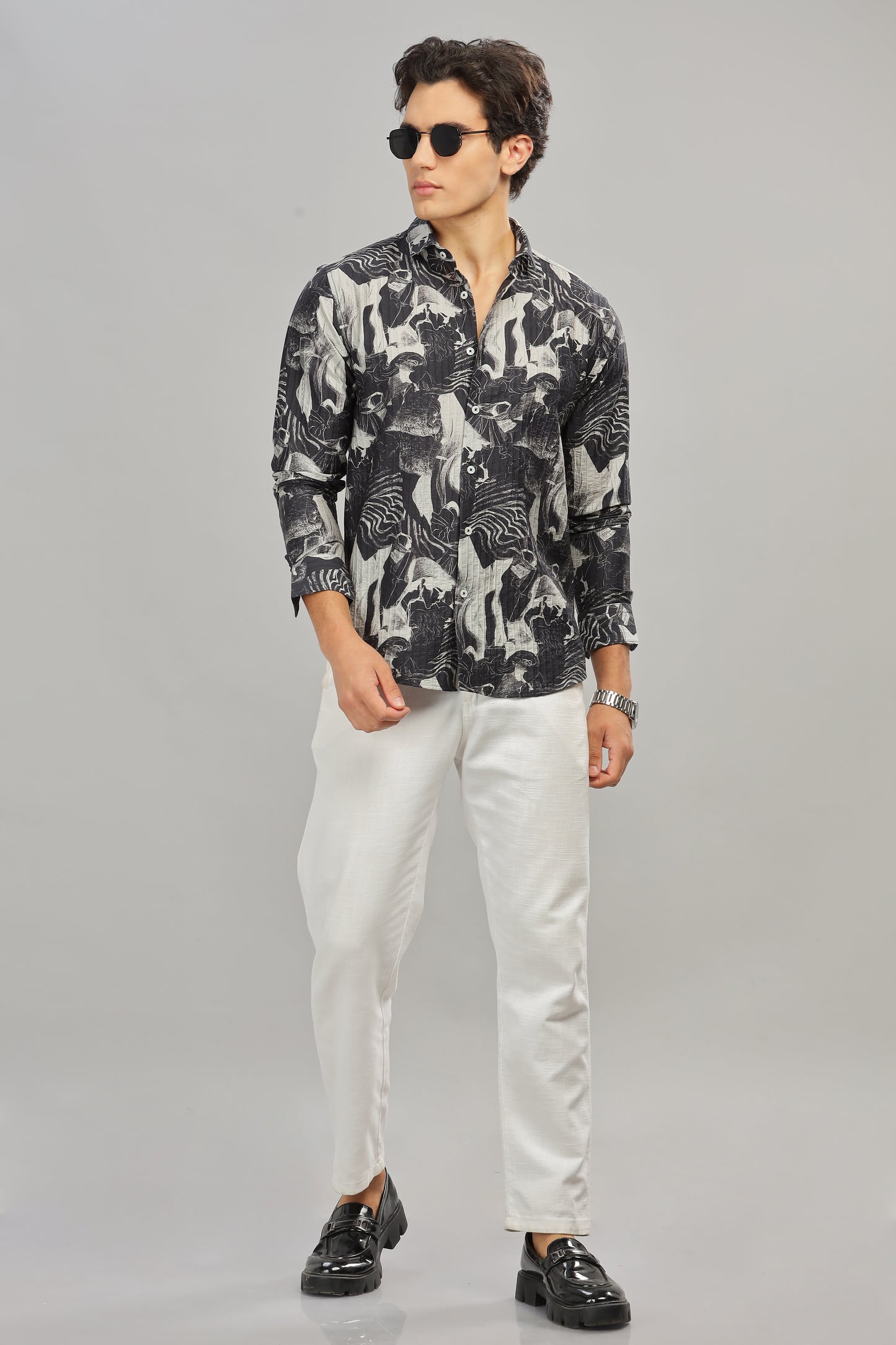 Oldlove Gray Classic Print Shirt