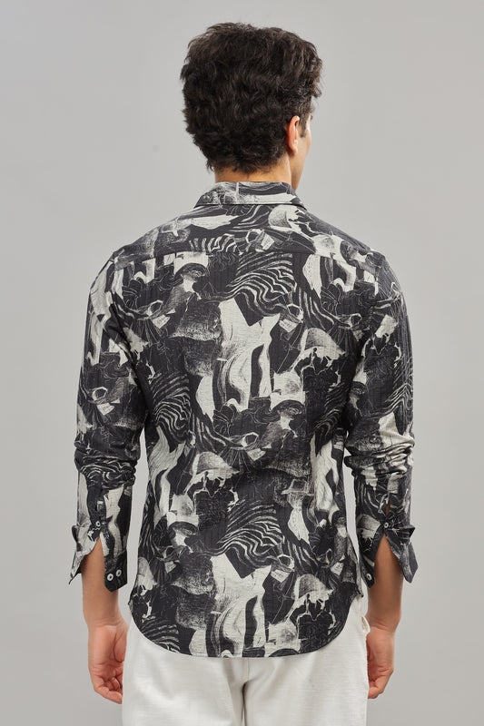 Oldlove Gray Classic Print Shirt