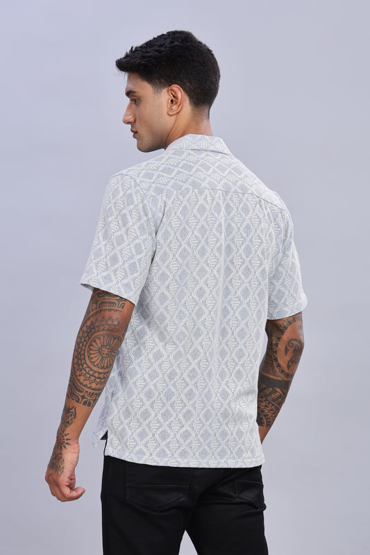 Oldlove Half-Sleeve Blue Self Design Shirt