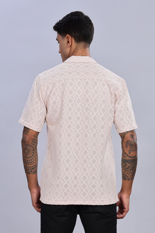 Oldlove Half-Sleeve Pink Self Design Shirt