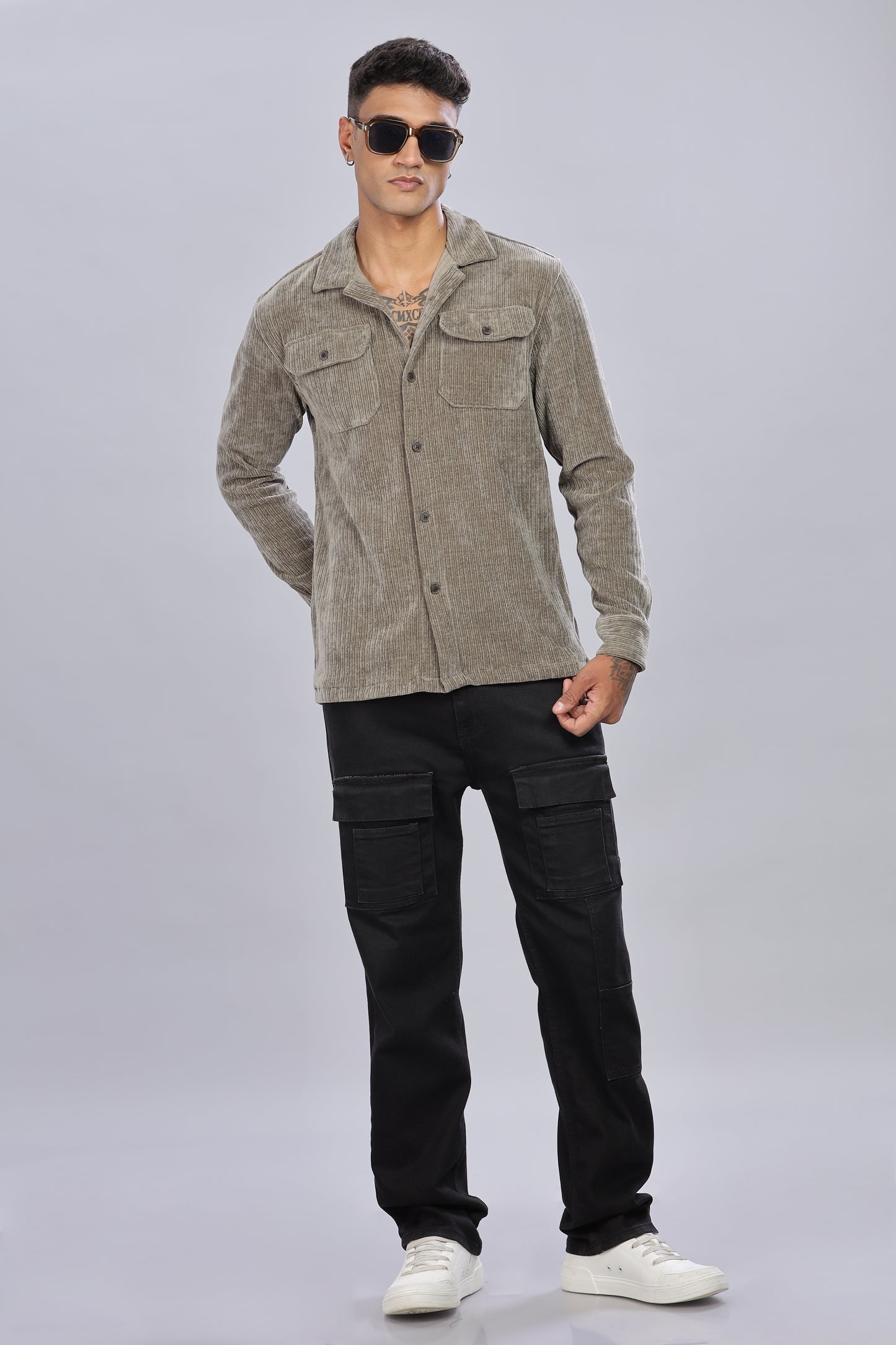 Kaki Green Corduroy Shacket