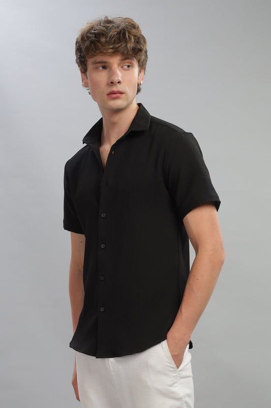 Oldlove Woven Strip Black Shirt