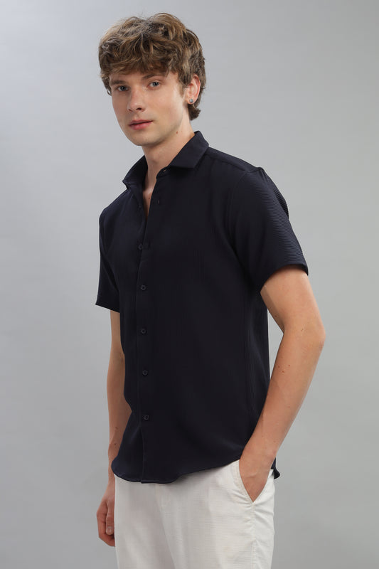 Oldlove Woven Strip Dark Blue Shirt