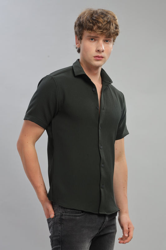 Oldlove Woven Strip Pine green Shirt