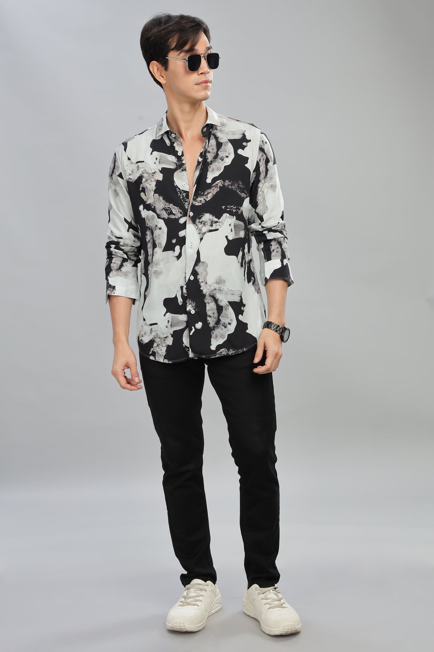 Oldlove Monochrome Mirage Print Shirt