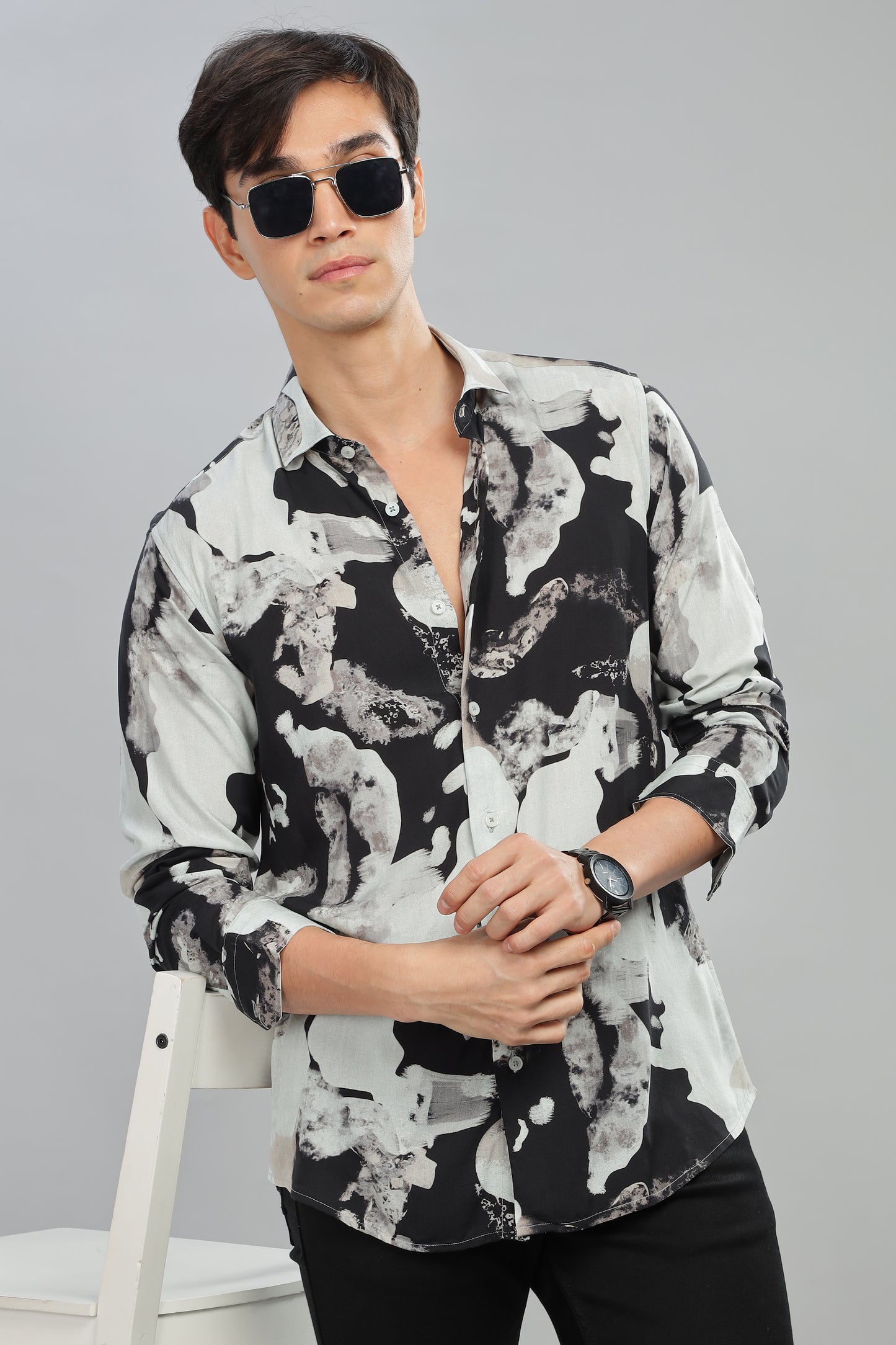 Oldlove Monochrome Mirage Print Shirt