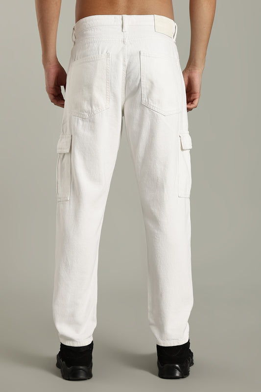 Oldlove White Relaxed-Fit Denim Cargo Pants