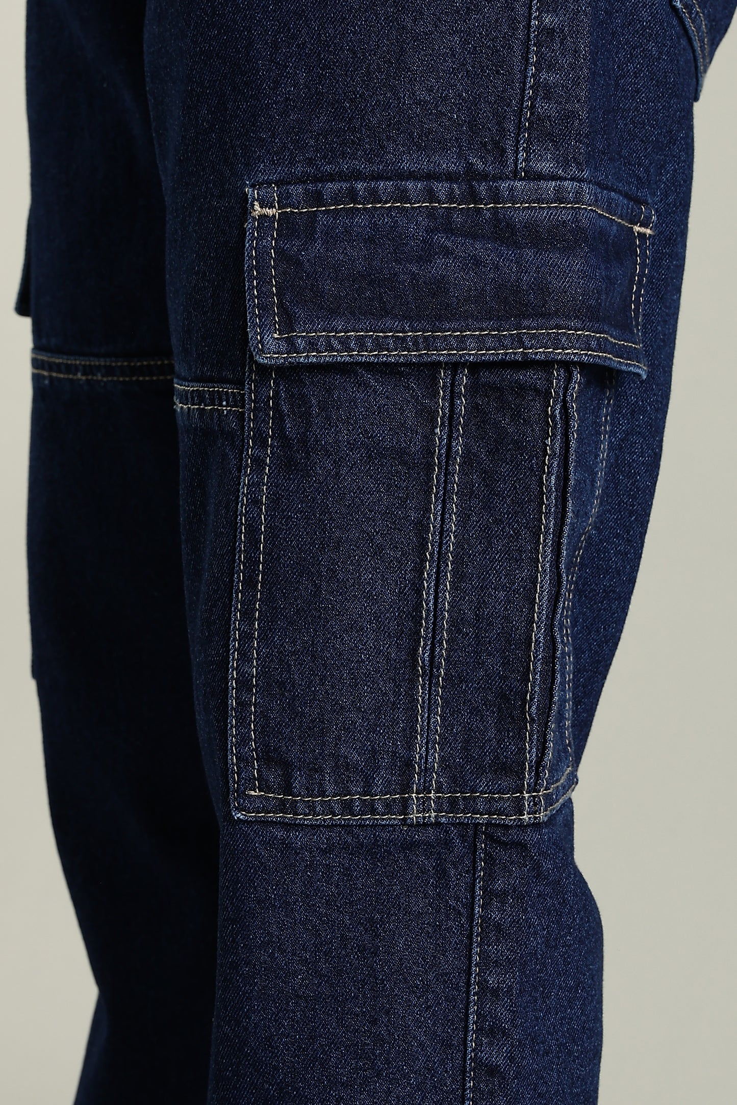 Oldlove Dark Blue Relaxed-Fit Denim Cargo Pants