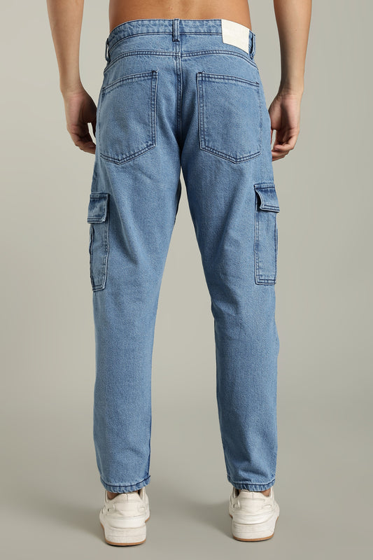 Oldlove Light Blue Relaxed-Fit Denim Cargo Pants