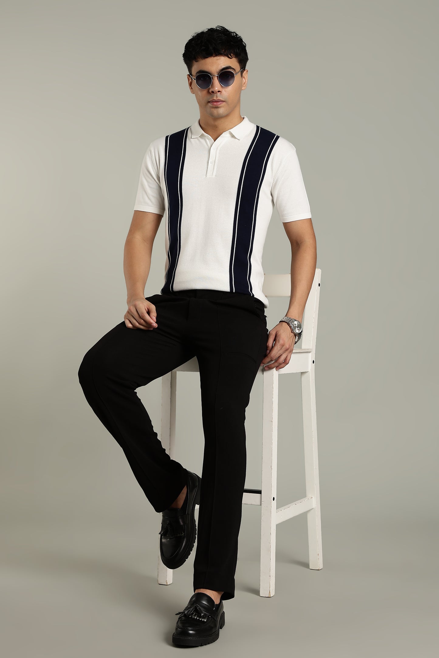 Men's Retro Striped White Polo Shirt