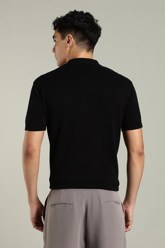 Men's Retro Striped Black Polo Shirt