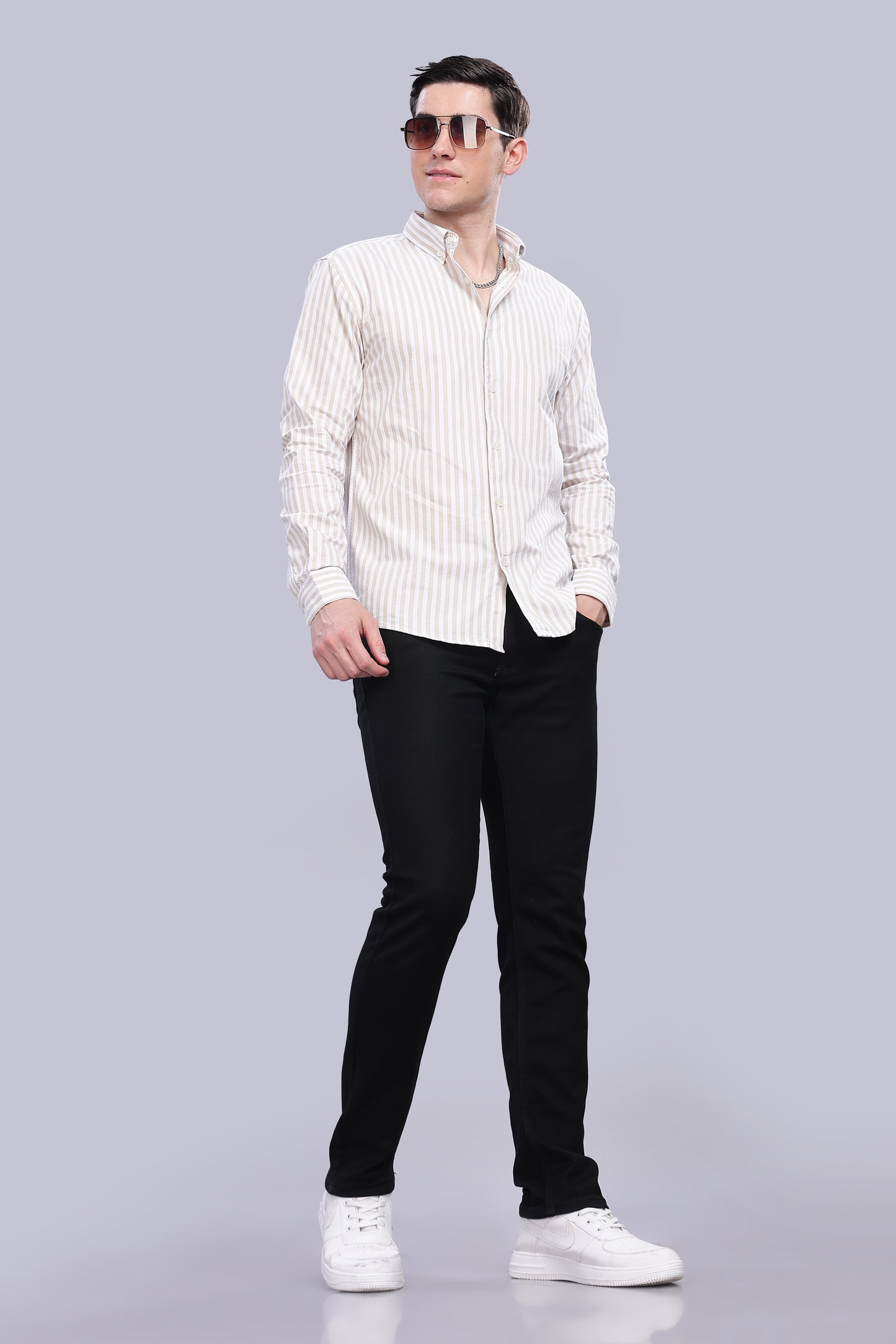 Oldlove Beige Twill Stripe Shirt