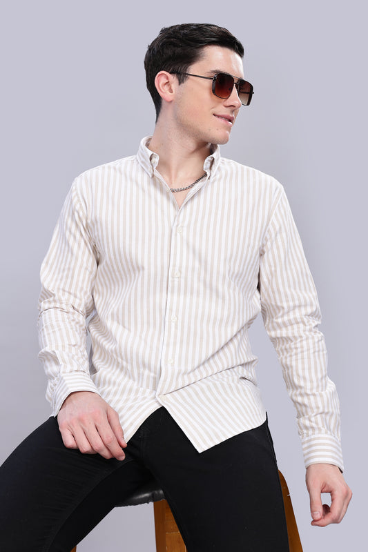 Oldlove Beige Twill Stripe Shirt
