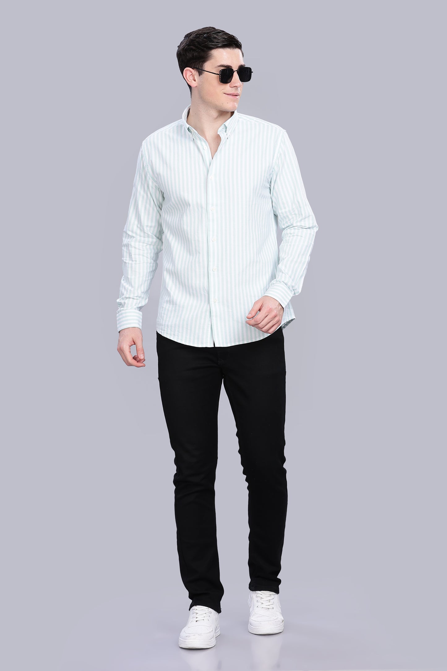 Oldlove Pale Green Twill Stripe Shirt