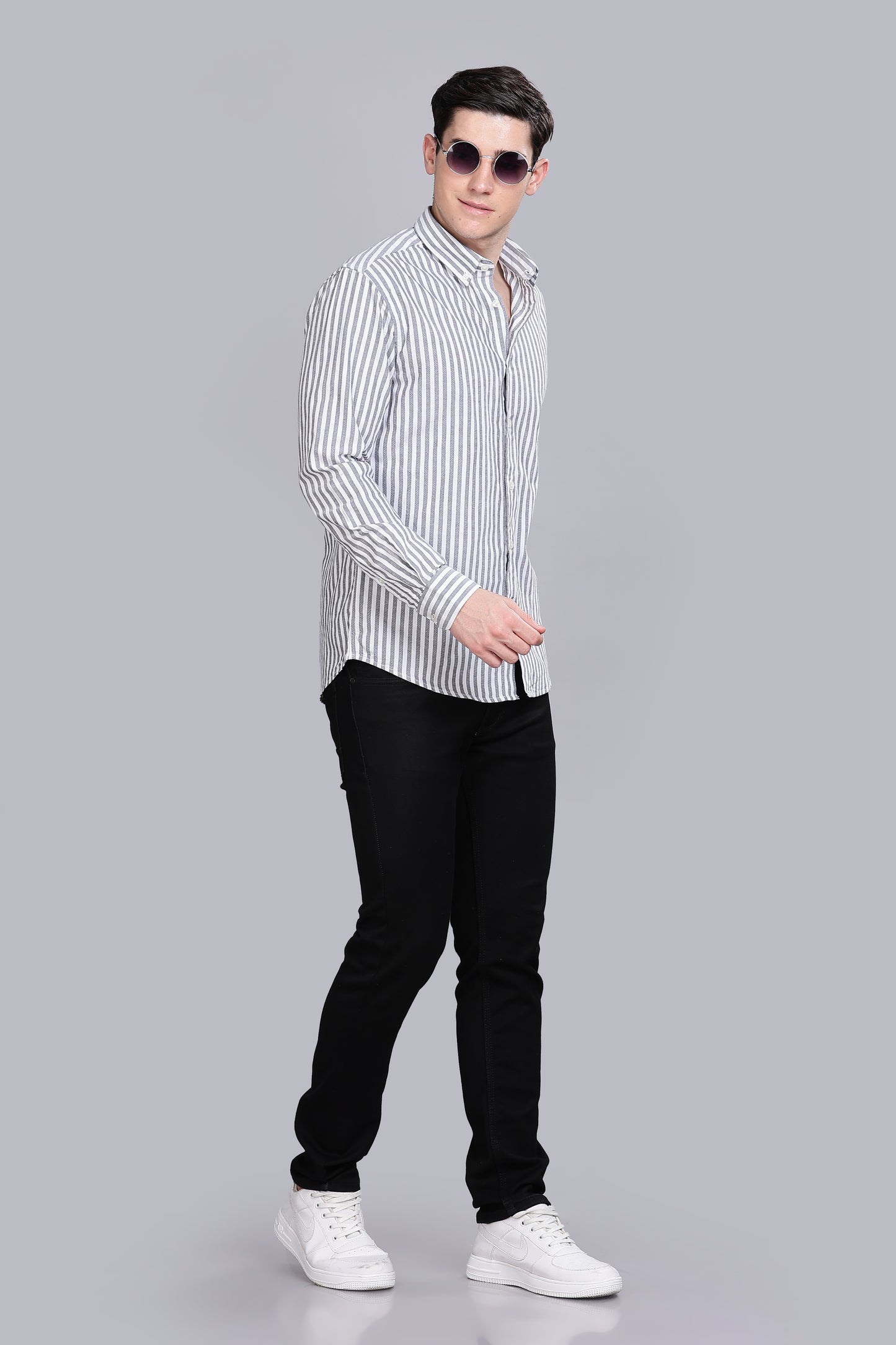 Oldlove Grey Twill Stripe Shirt