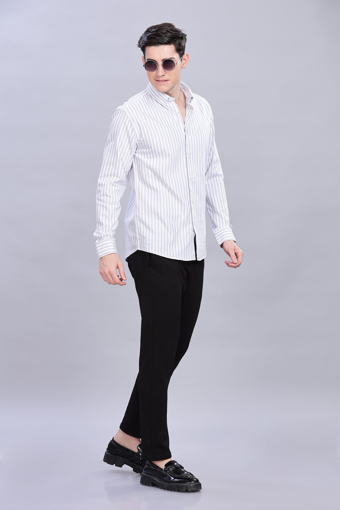 Oldlove Light Grey Twill Stripe Shirt