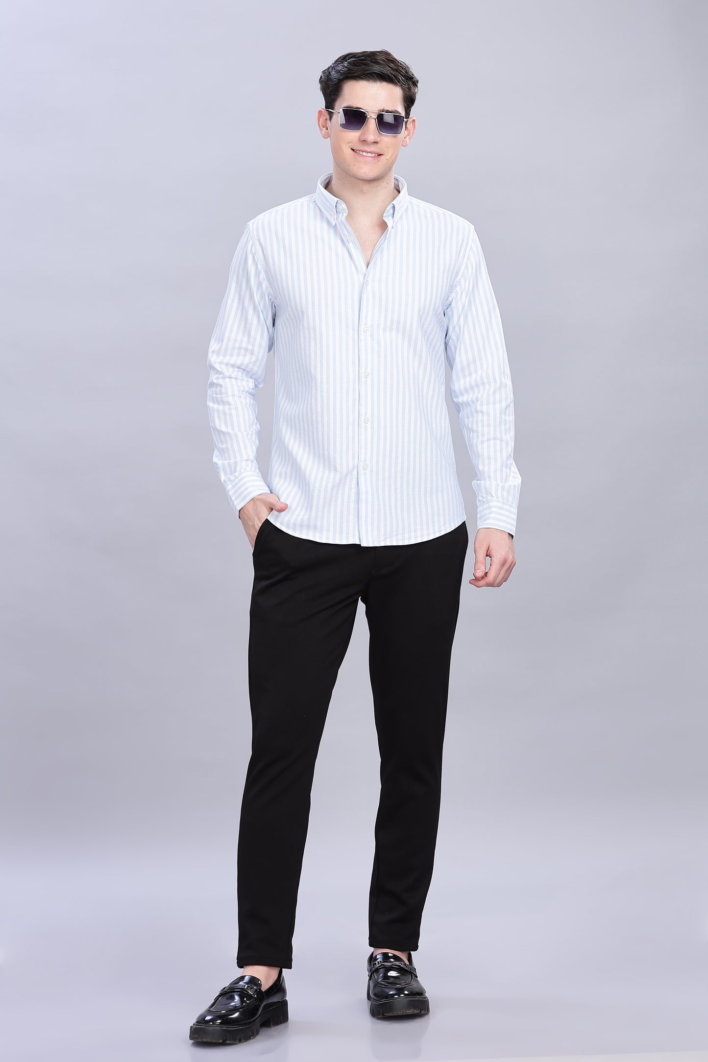 Oldlove Sky Blue Twill Stripe Shirt