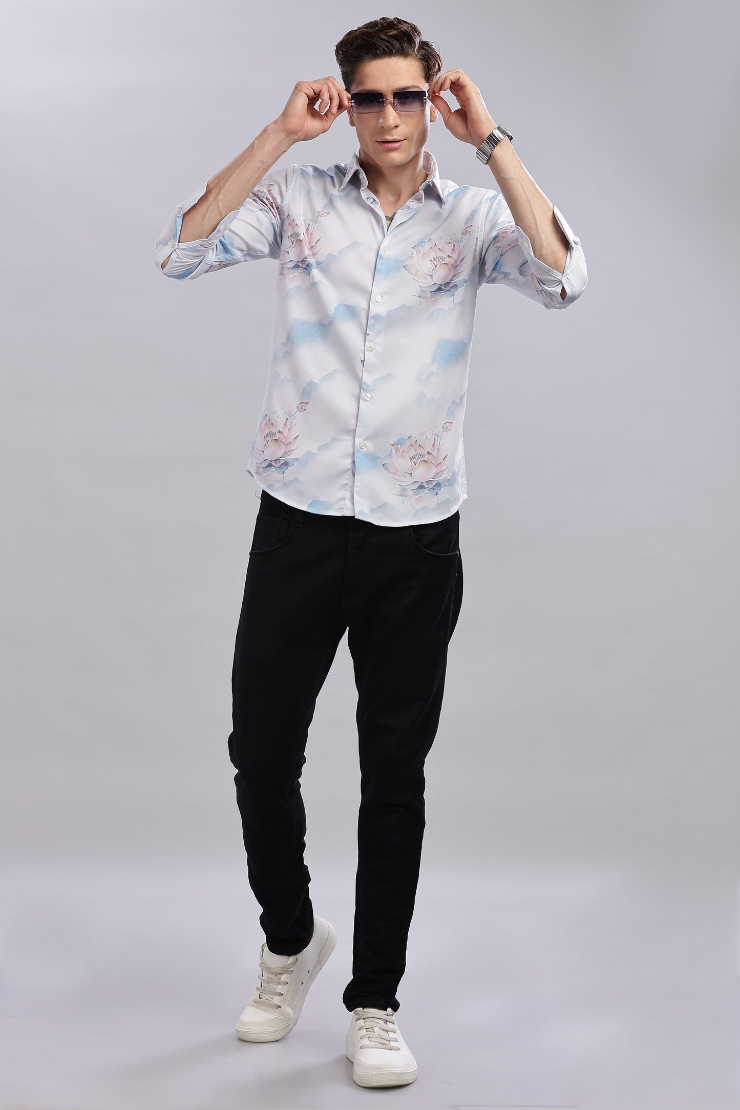 Lotus Print Satin Shirt