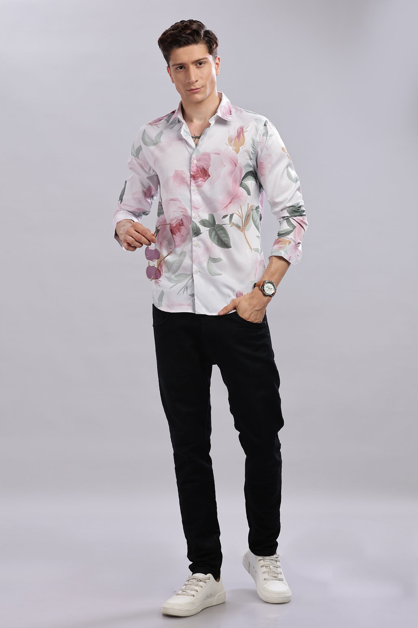 Pink Floral Satin Shirt
