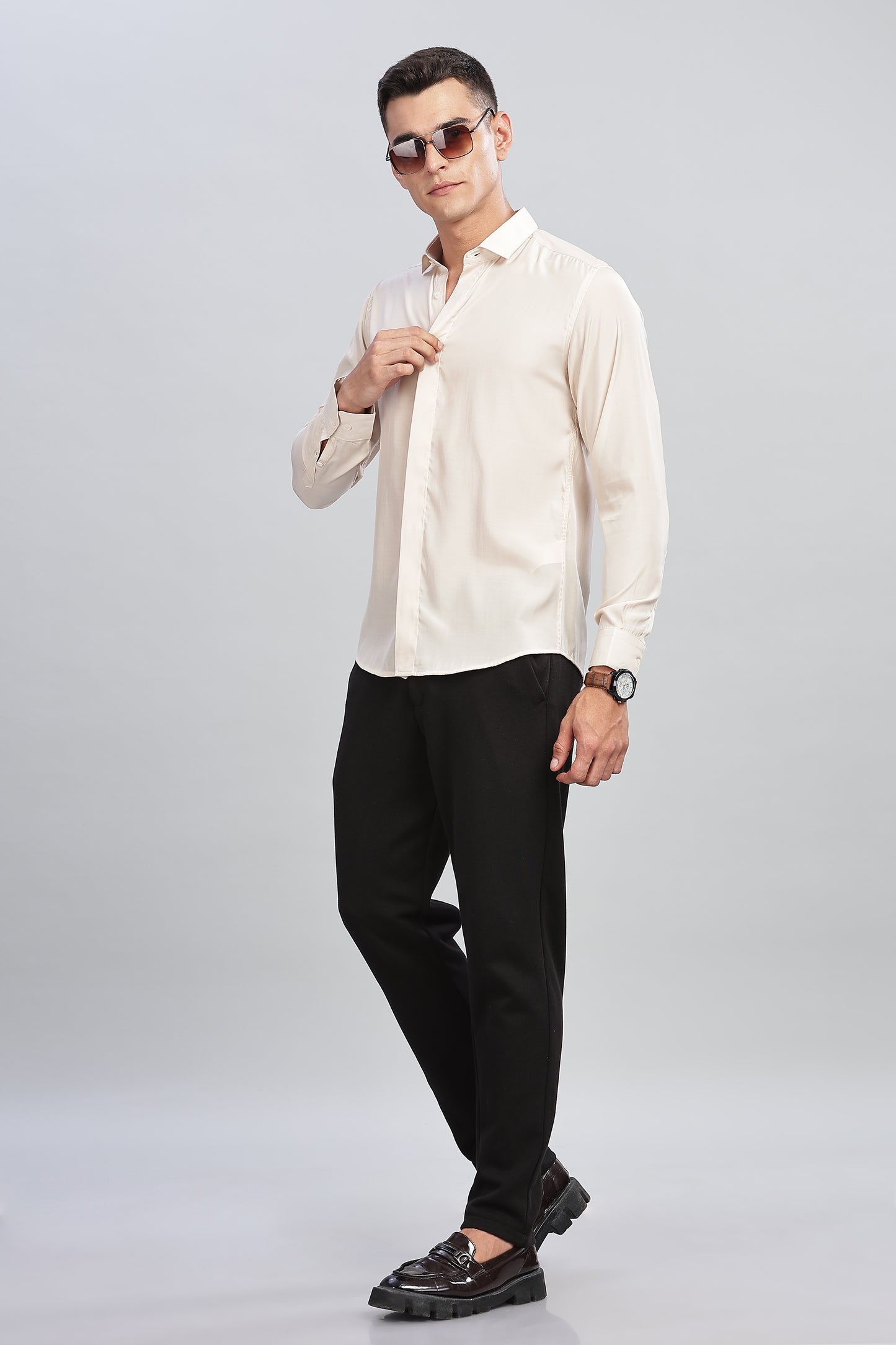 Oldlove Silky Ivory White Shirt
