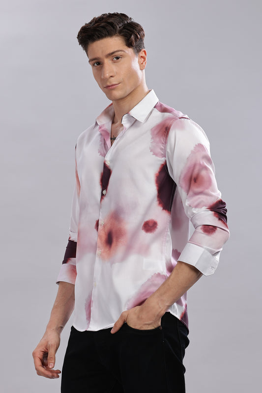 Wine Red Tie Dye Print Shirt