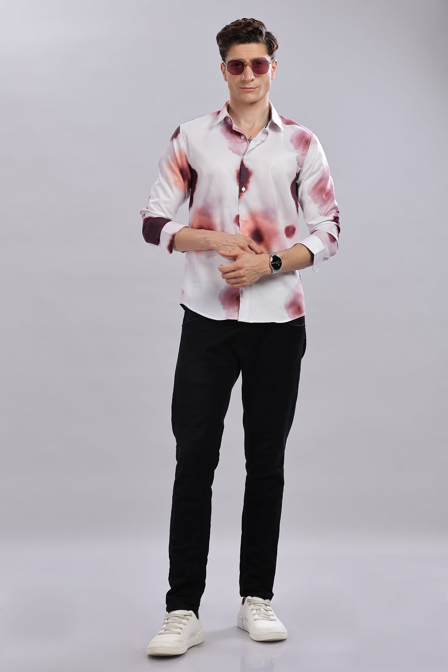 Wine Red Tie Dye Print Shirt