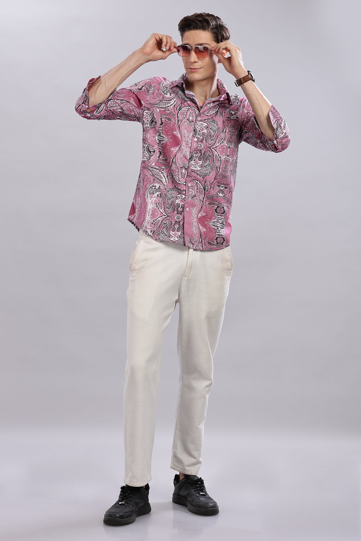 Pink Printed Satin Shirt