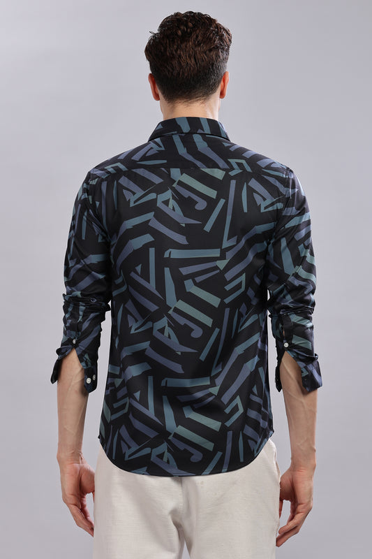 Black Abstract Satin Print Shirt