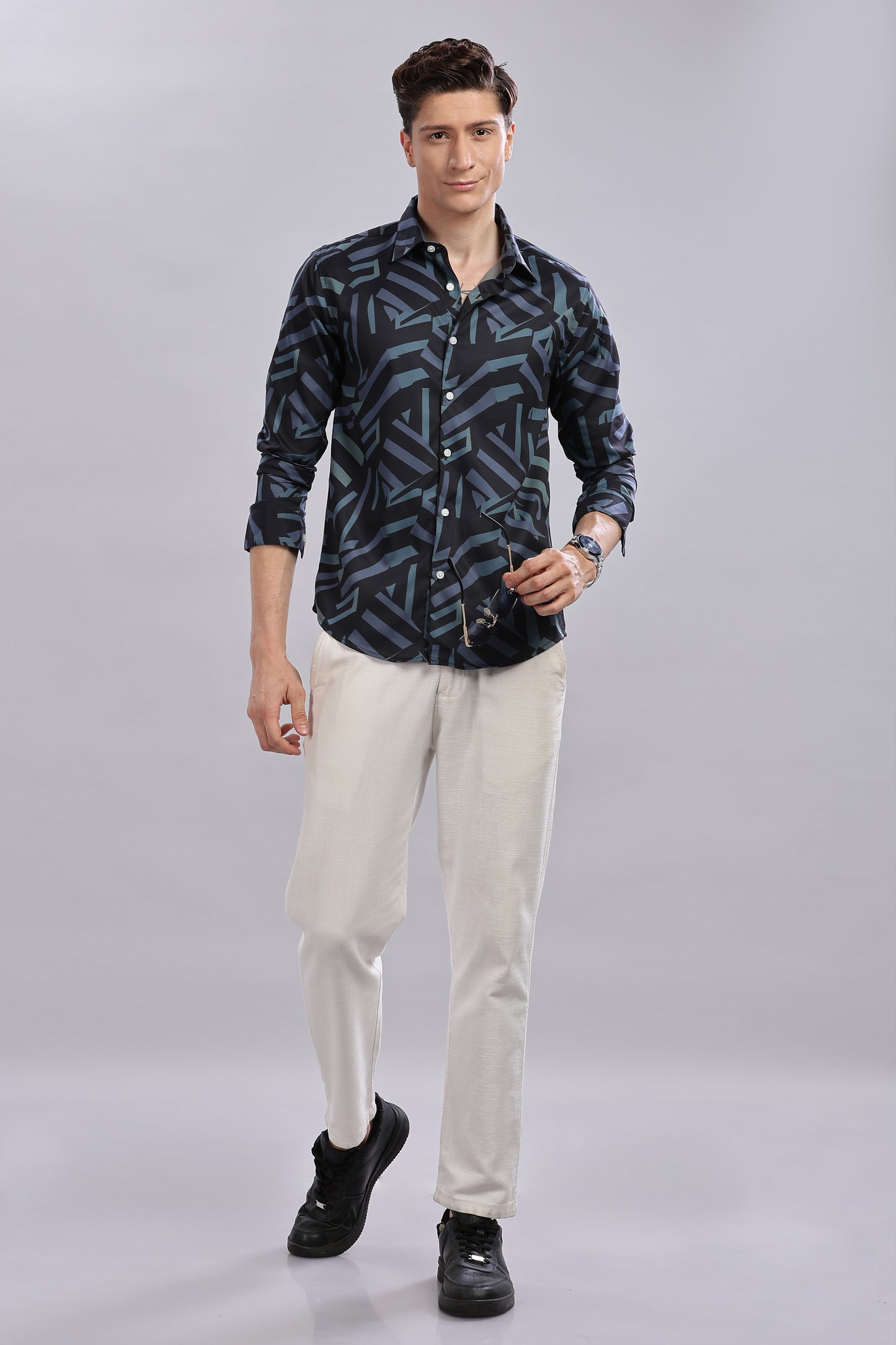 Black Abstract Satin Print Shirt